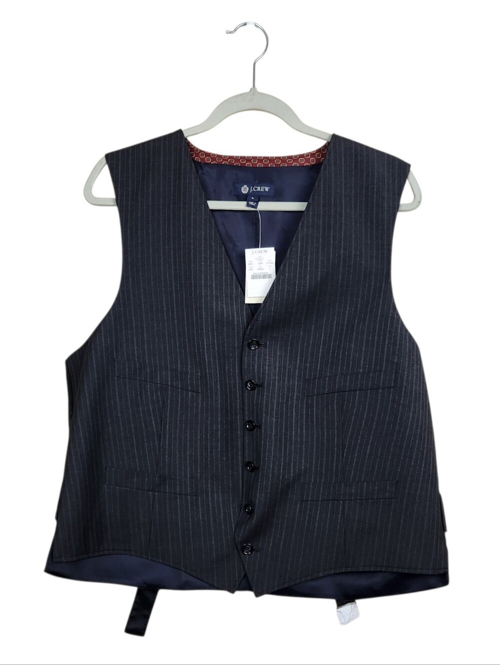 J. Crew Dark Grey Black Pinstripe Suit Vest NWT Wool 27565 Formal Mens Size L